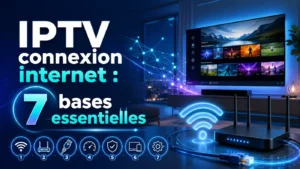 IPTV connexion internet avec routeur Wi-Fi, câble Ethernet et télévision connectée pour une diffusion stable